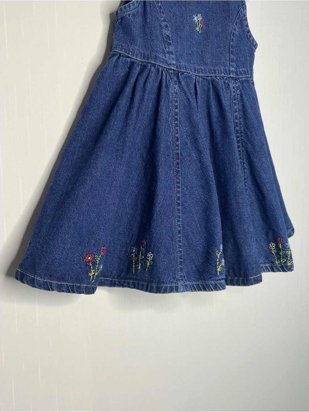 Vintage Baby Gap Denim Jean Dress Embroidered Floral Wildflowers 18-24 Months XL